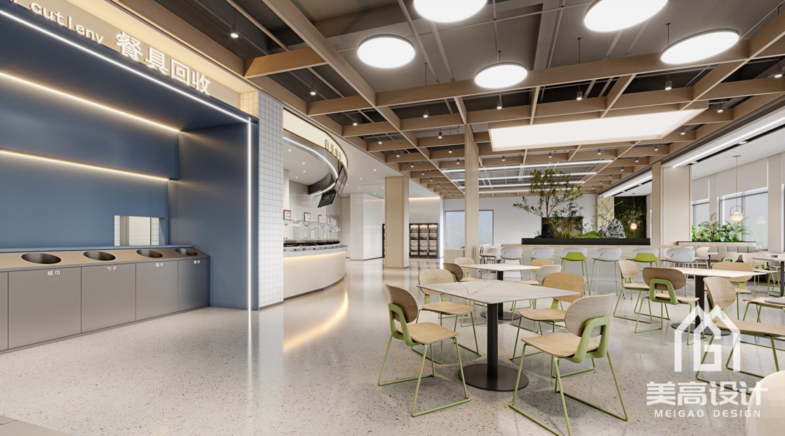 科技企业员工食堂设计效果图-就餐区回收区
